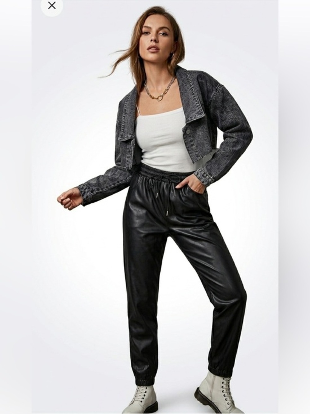 Cropped Washed Black Denim Jacket Size Small Cotton